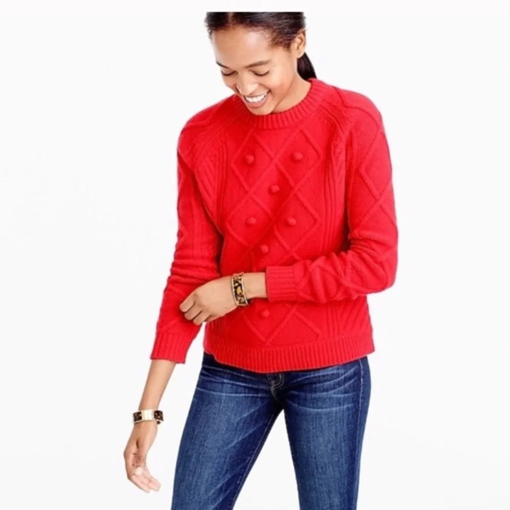 J. Crew Hawthorne Cable Knit Pom-Pom Sweater XL - Picture 1 of 9